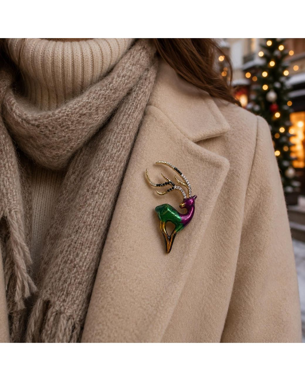 By Ozge Green Emerald Spirit Stag Plated Brooch