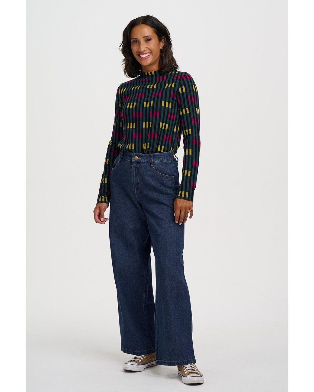 Sugarhill Black Isabel Jersey Jacquard Top Petrol Lights