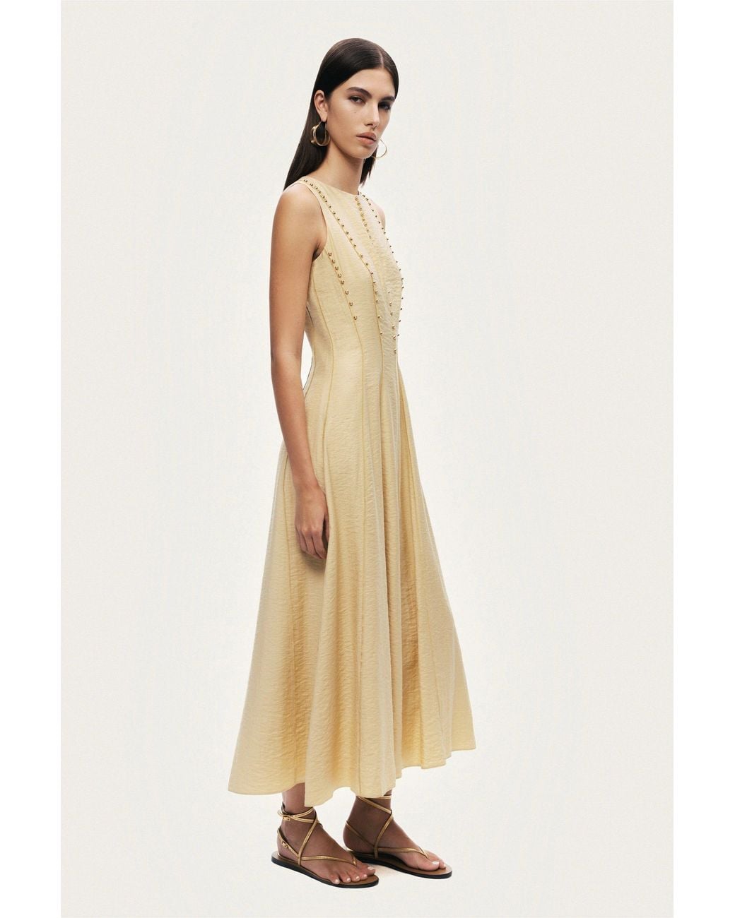 Nocturne Natural Sleeveless Textured Midi Dress
