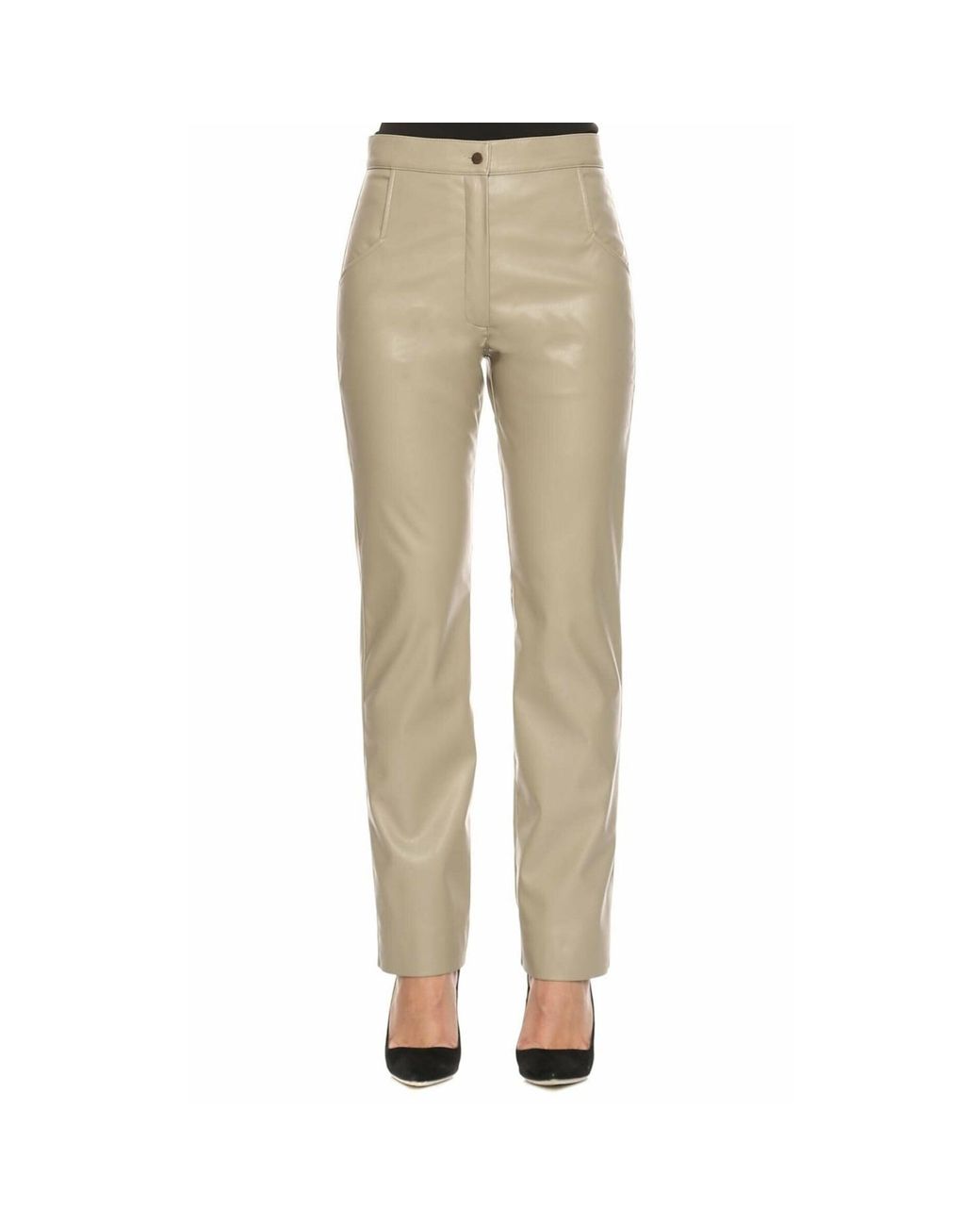 NAZLI CEREN Natural Tora Vegan Leather Straight Leg Trousers
