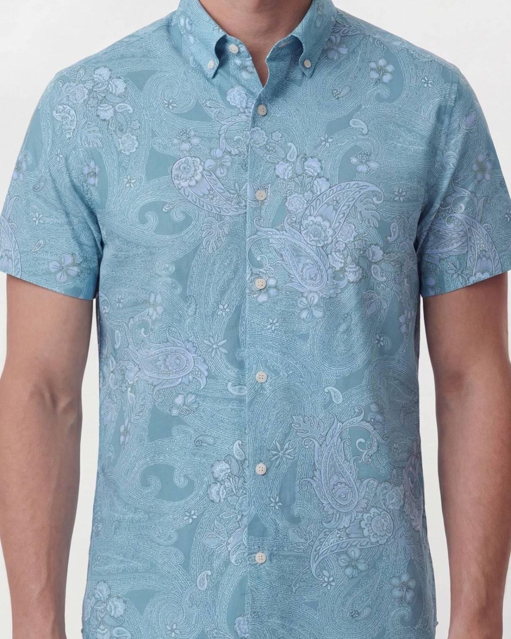 Lords of Harlech Blue Todd Paisley Explosion Knit Shirt for men