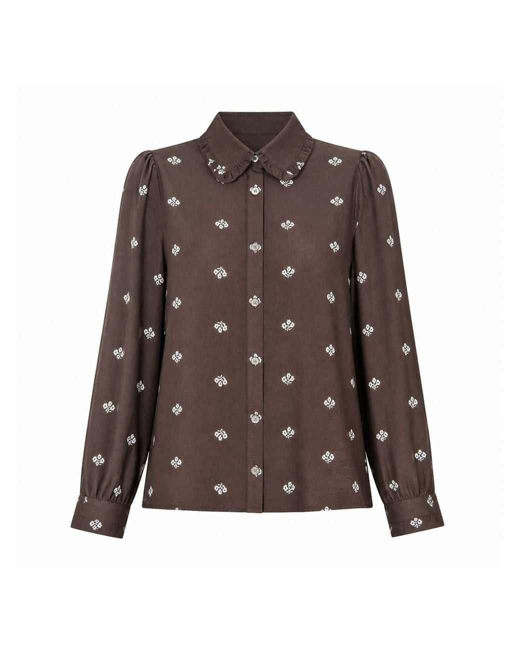 Yumi' Brown Viscose Daisy Embroidered Shirt