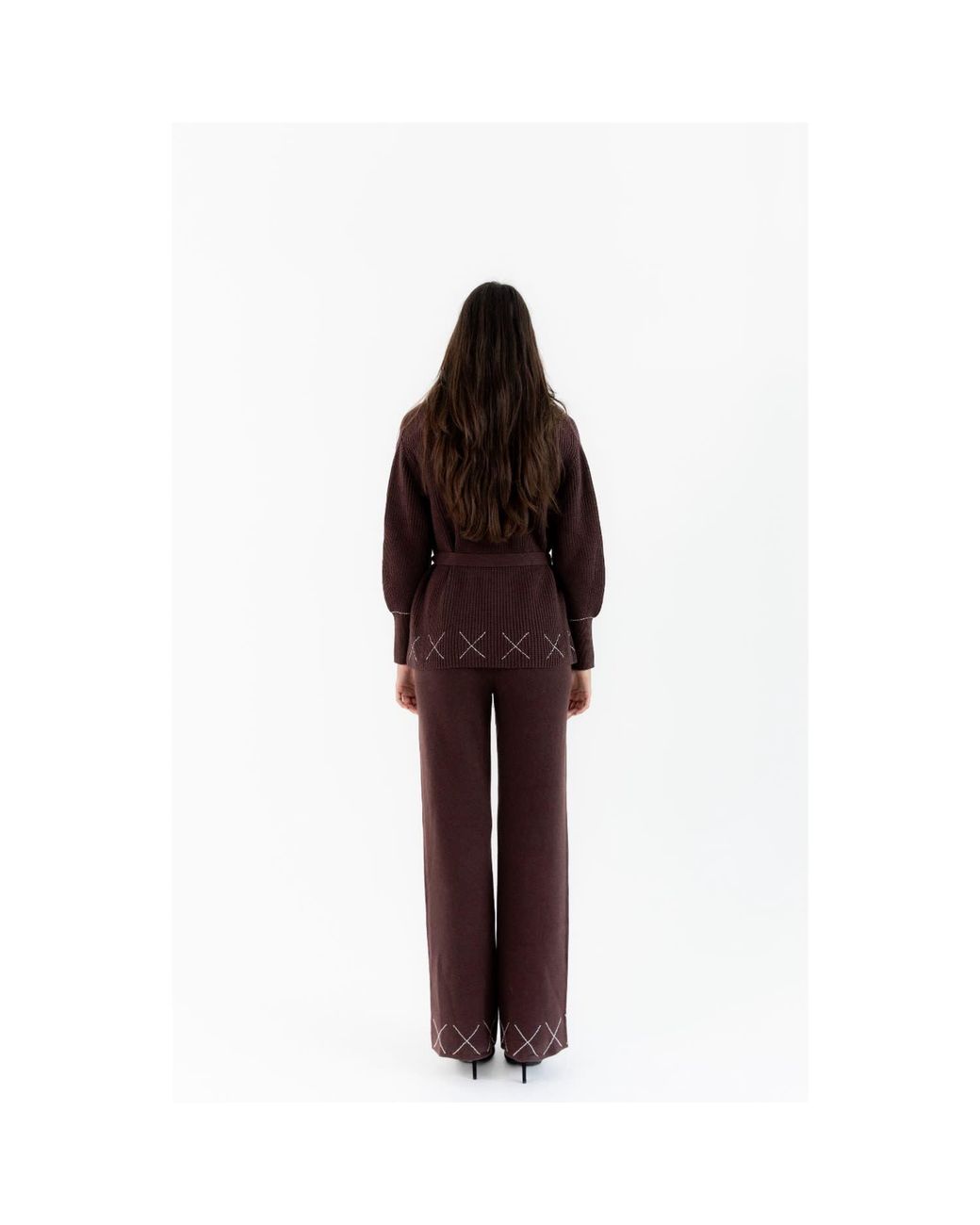 Ren Cordeza Brown Hand Embroidered Knit Cardigan