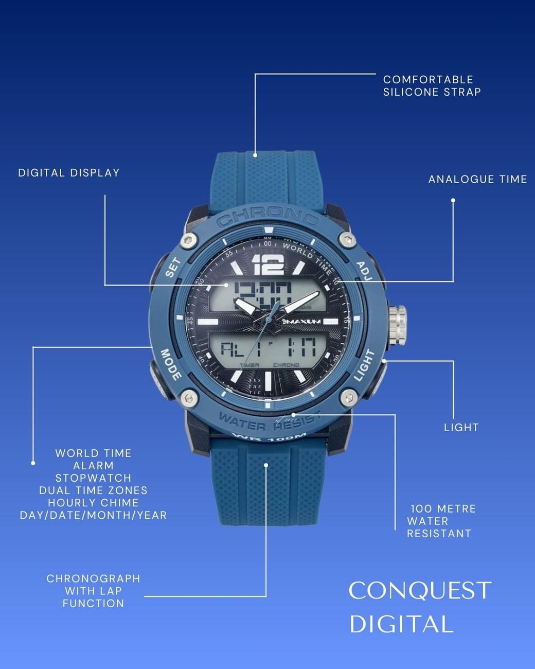 Maxum Conquest Analogue Digital Watch in Blue for Men | Lyst