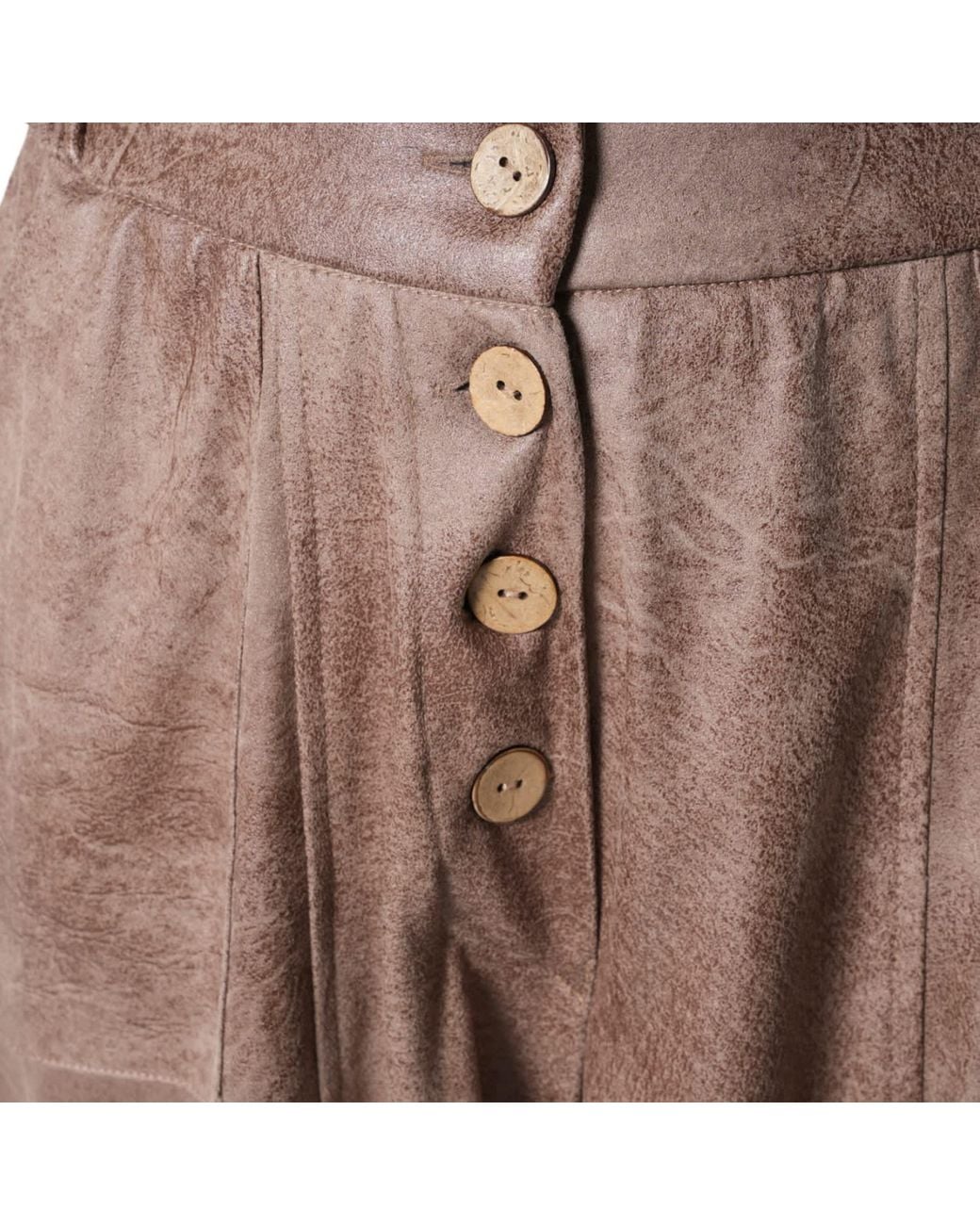 Metamorph Brown Wide-Leg Faux Suede Trousers With Buttons