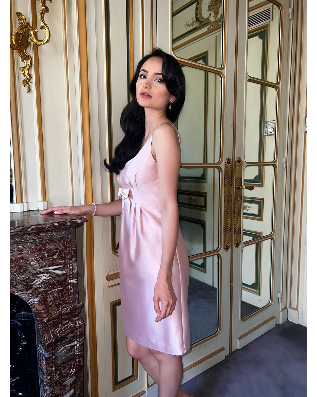 Santinni Pink 'Sabrina' 100% Wool & Silk Dress