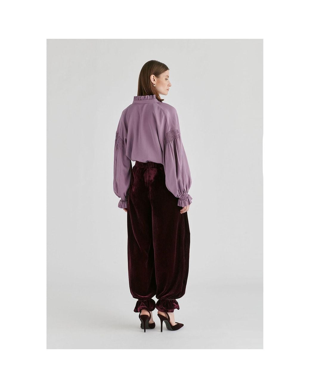 Paisie Brown Velvet Wide-Leg Trousers With Separate Elastic Ankle Bands