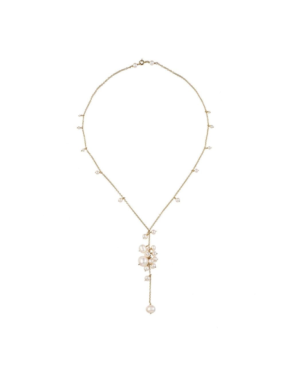 Corina Mardari Jewelry Metallic Lariat Pearl Filled Handmade Necklace