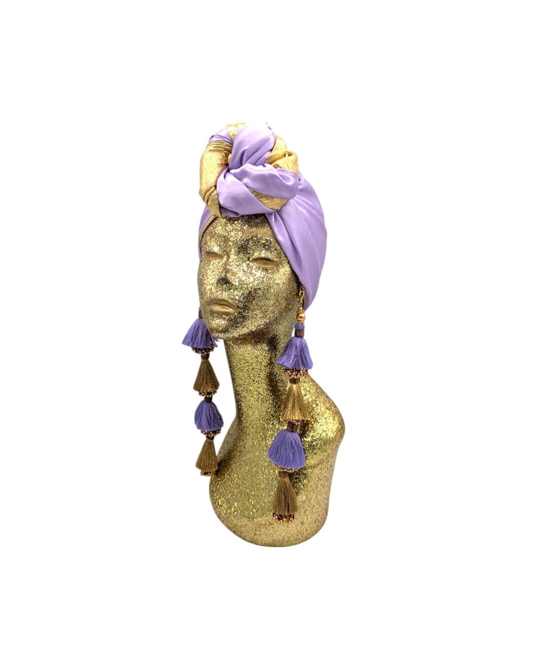 Julia Clancey Metallic Zia Golden & Lilac Silk Dorado Reversible Turban