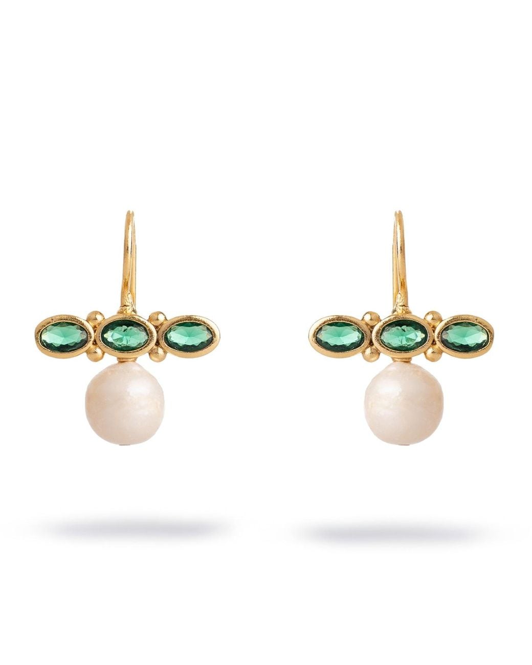 Ebru Jewelry Metallic Royal Emerald Pearl Drop Earrings