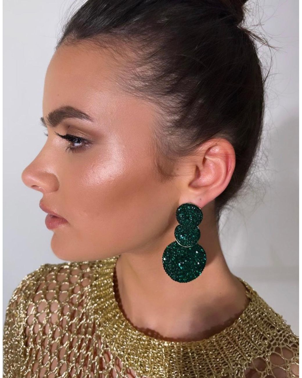 Crystals and Co Green Emerald Three Drop Earrings