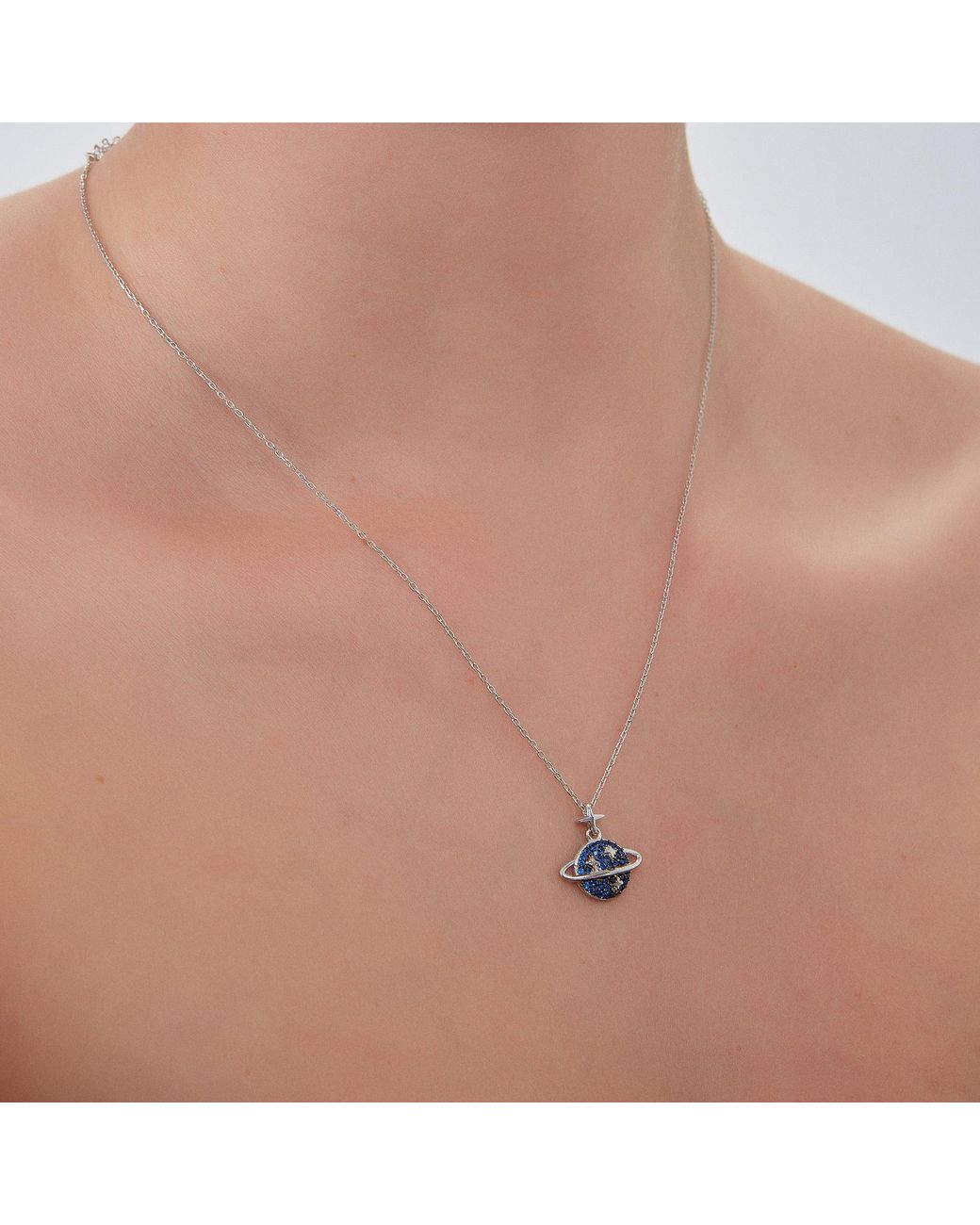 Spero London White Jewelled Saturn Necklace Sterling