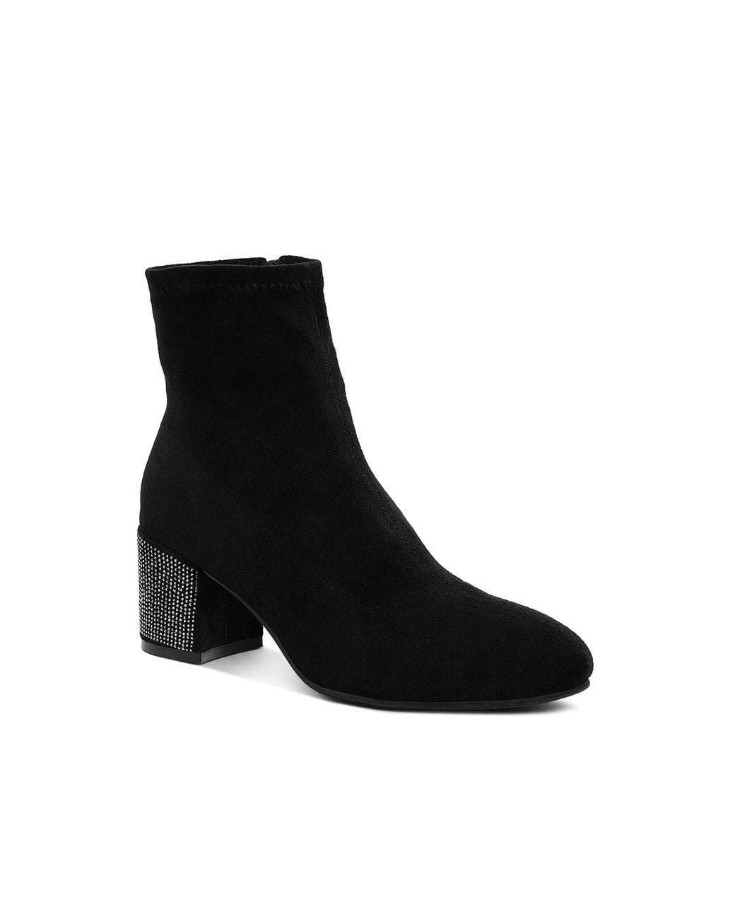 Rag & Co Black Chena Rhinestones Embellished Block Heel Boots