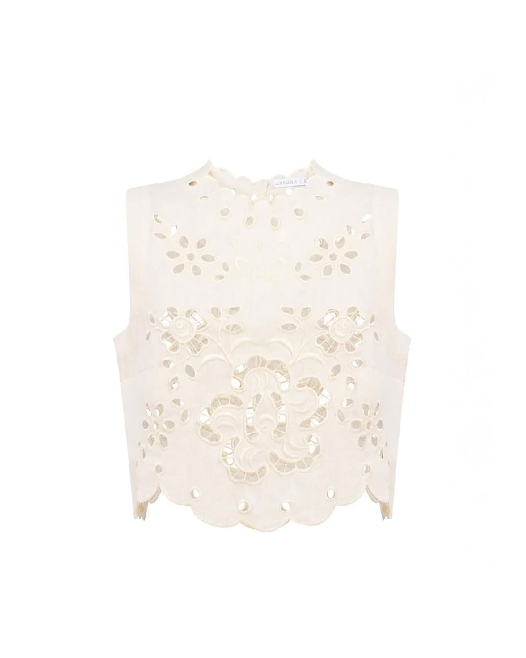 Annabo White Celestial Garden Ivory Sleeveless Crop Top