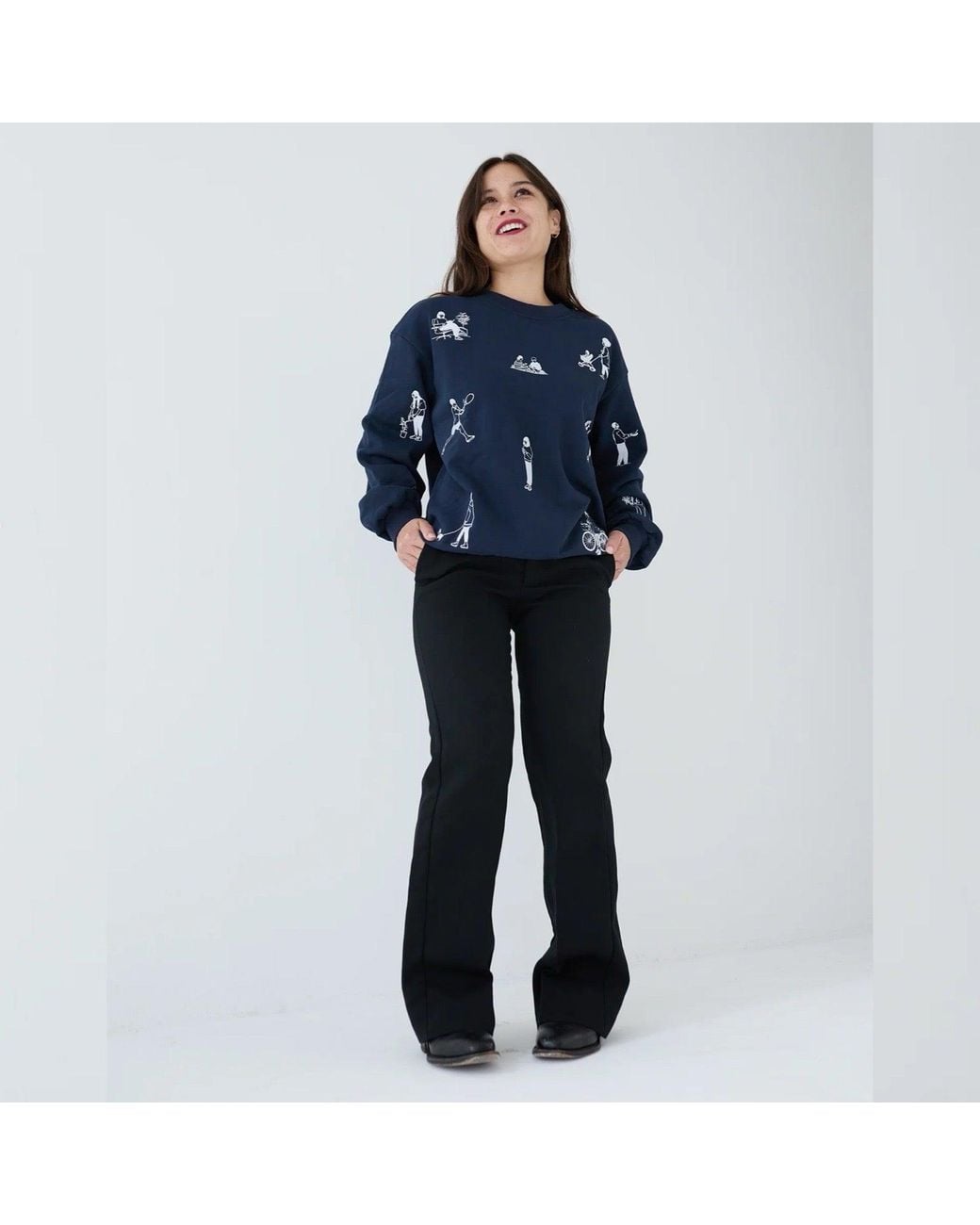 London Atelier Byproduct Blue Premium Heavyweight Jumper With People Embroidery
