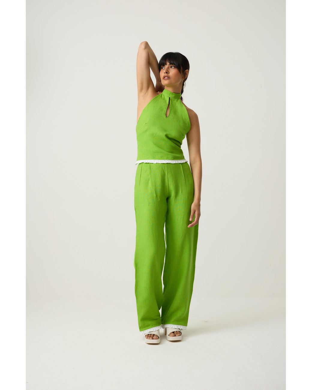 Imaura Green Btw Linen Halter Top
