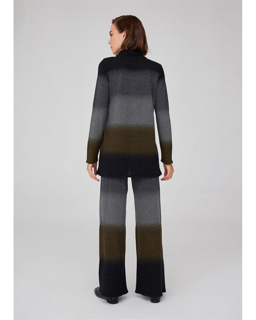 Peraluna Blue Color Transition Bell Bottom High-Waisted Knit Trousers