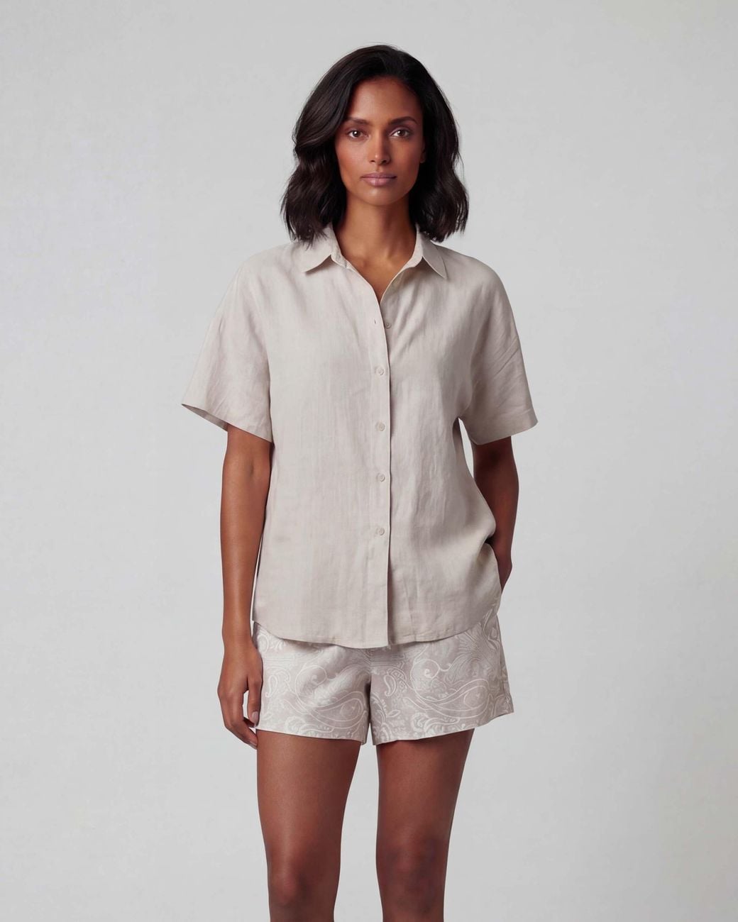 Lords of Harlech Gray Neutrals Lara Natural Linen Shirt