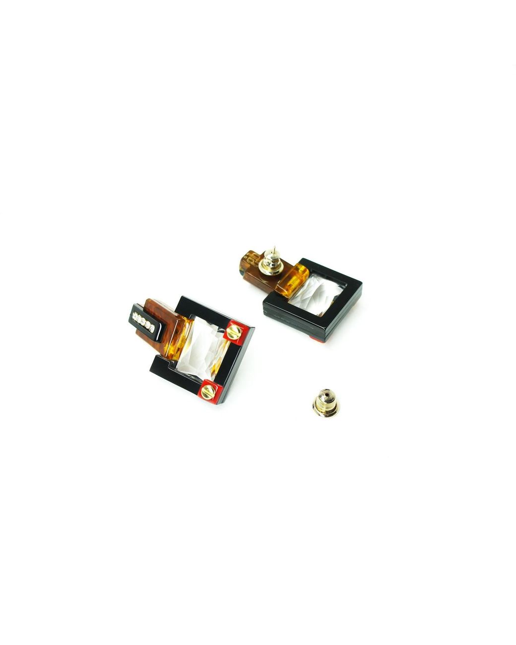 Gissa Bicalho Brown Handmade Acrylic Earring M Deco Rectangular Cut Stone Caramel Granite