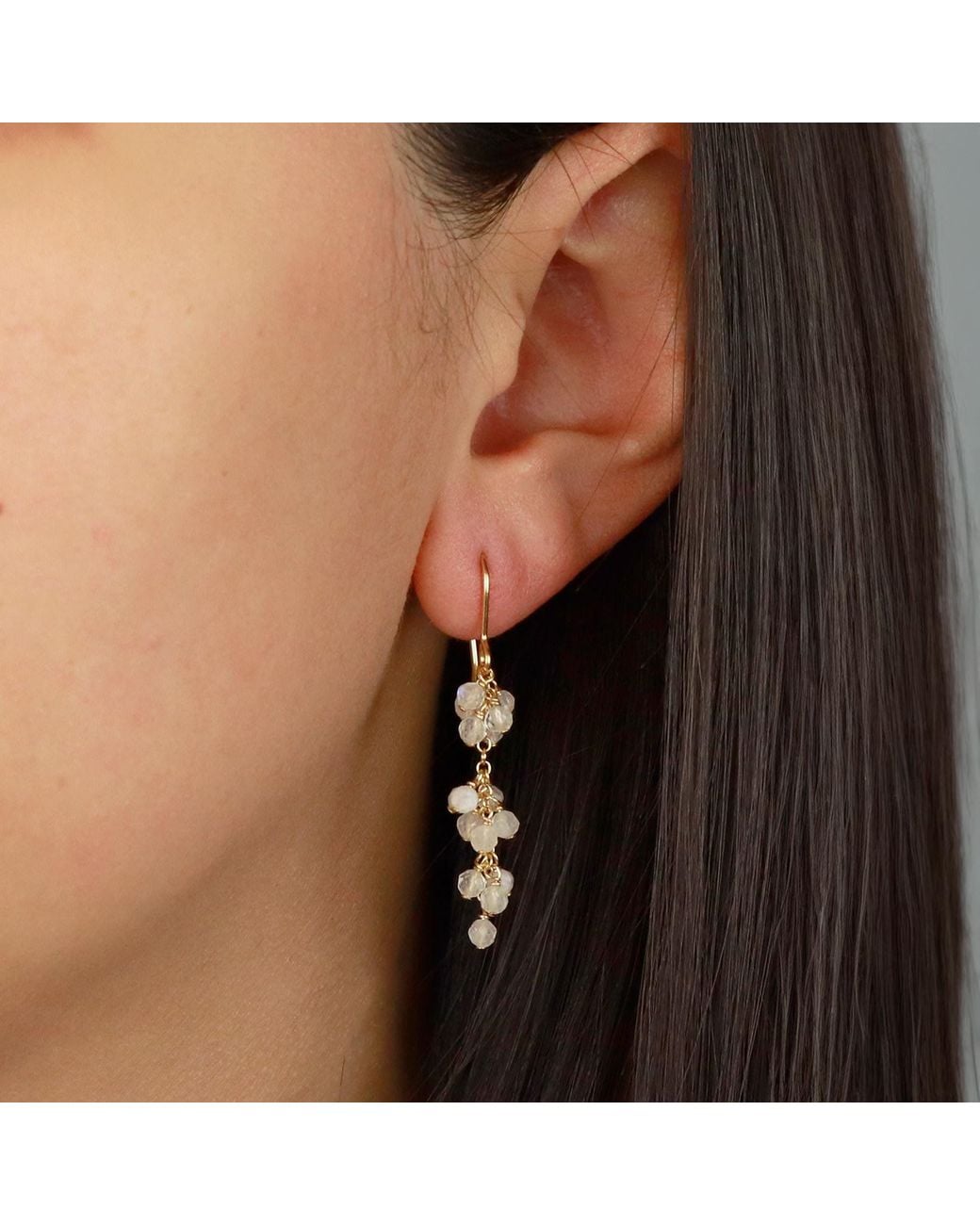 MOUNIR LONDON Metallic Neutrals Long Grape Cluster Earrings