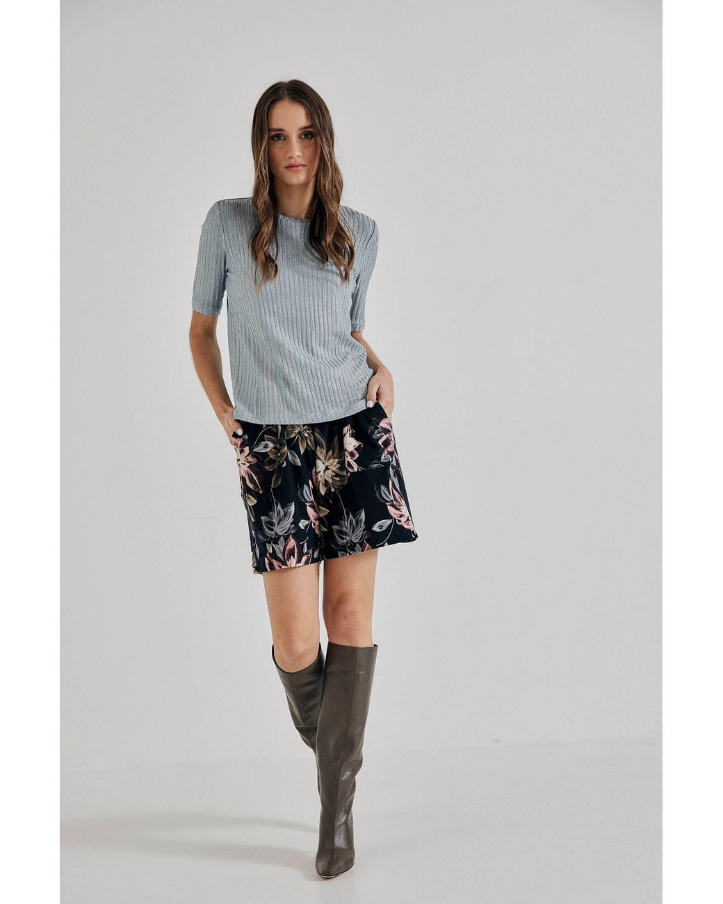 Lindsay Nicholas New York Blue Floral Jersey Short