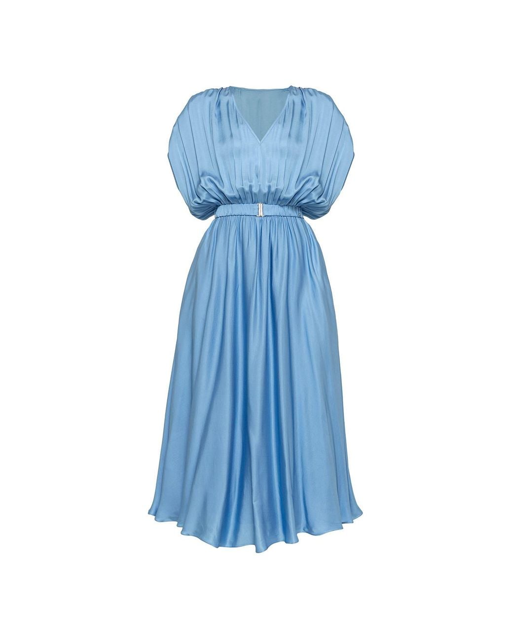 Nissa Blue Belted Viscose Midi Dress Baby