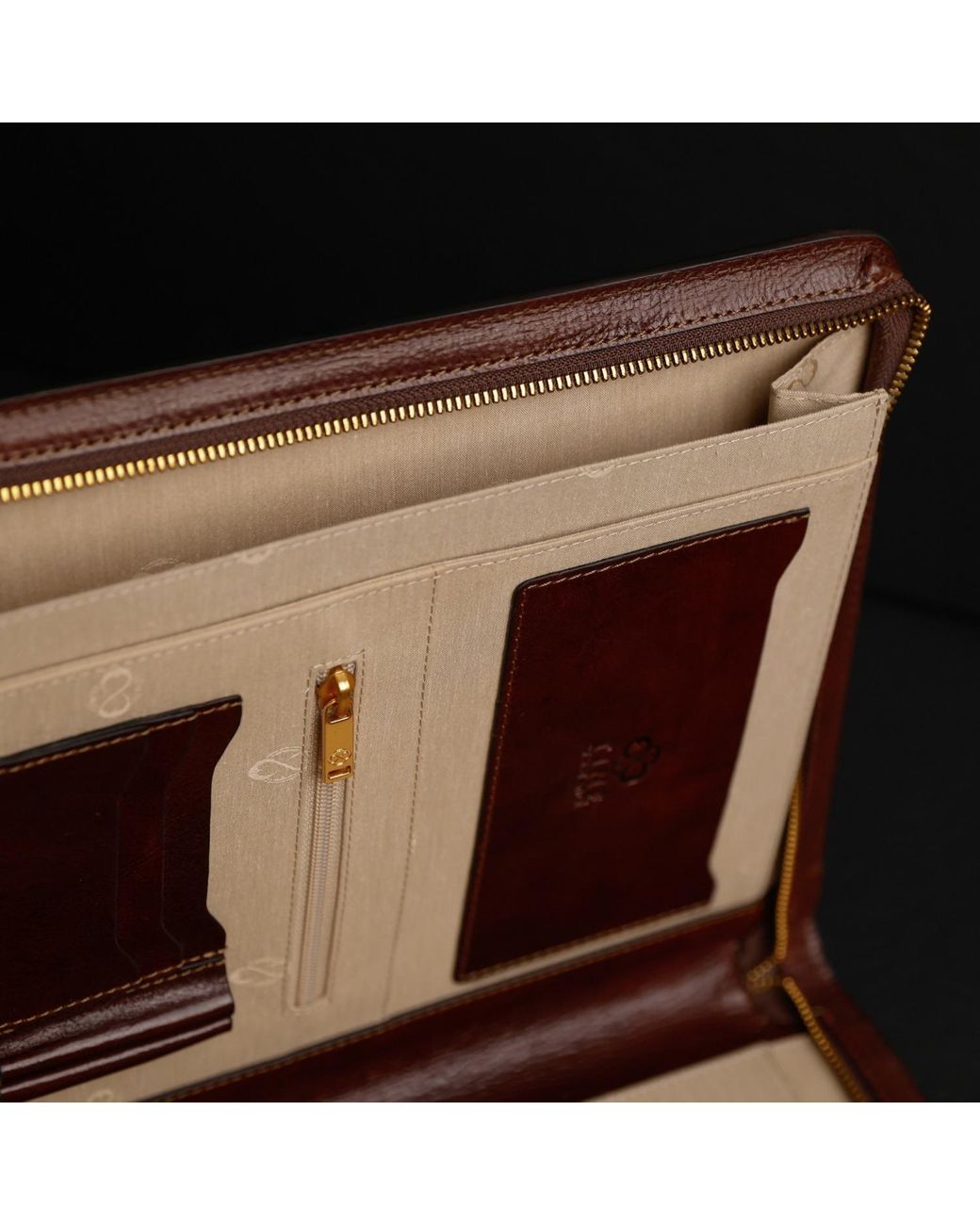 Time Resistance Brown Leather Documents Folder Organizer
