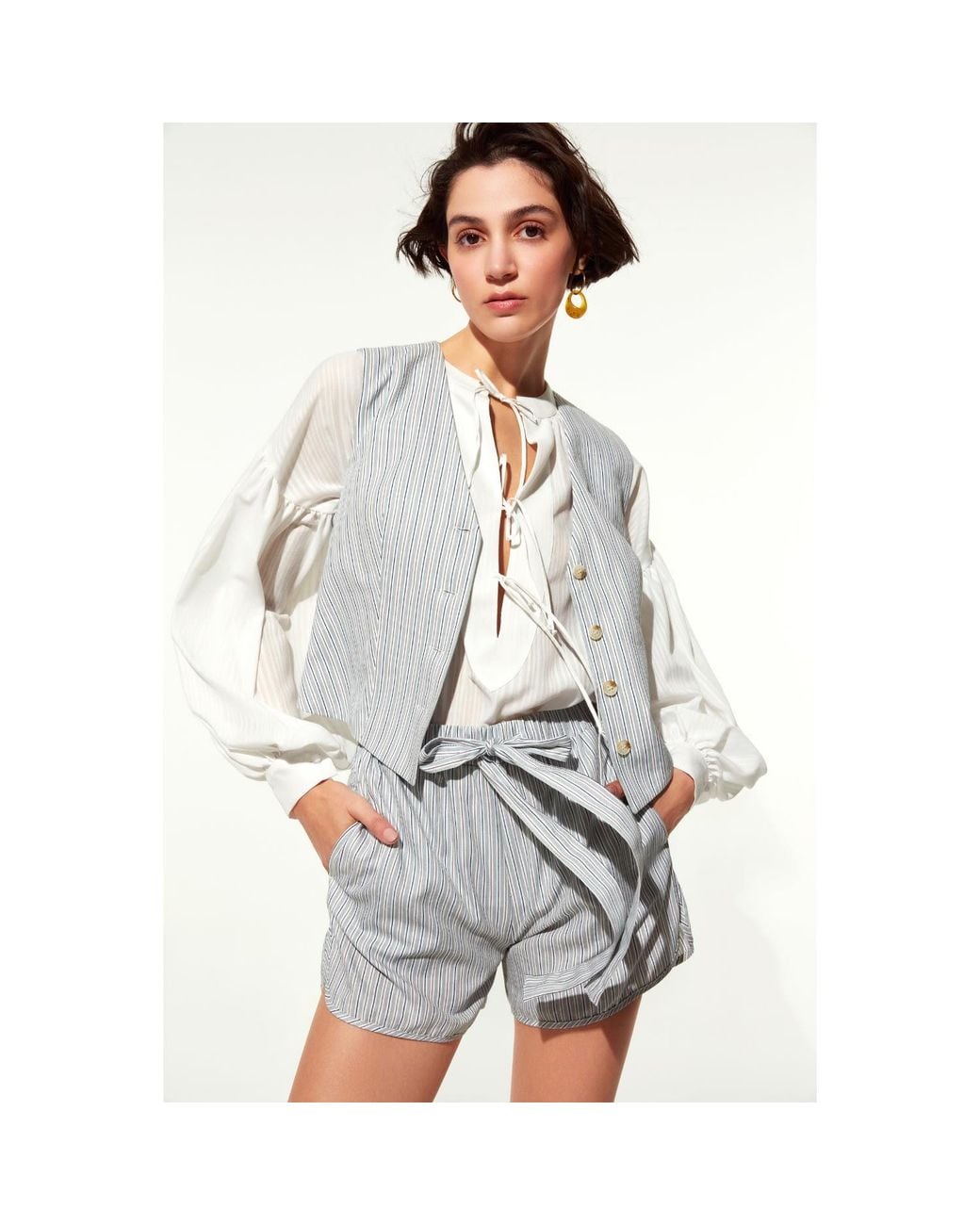 NAZLI CEREN Gray Jeny Cotton Shorts