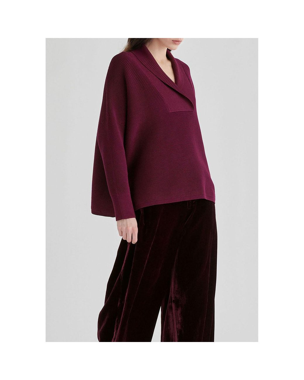 Paisie Purple Shawl Collar Ribbed Jumper