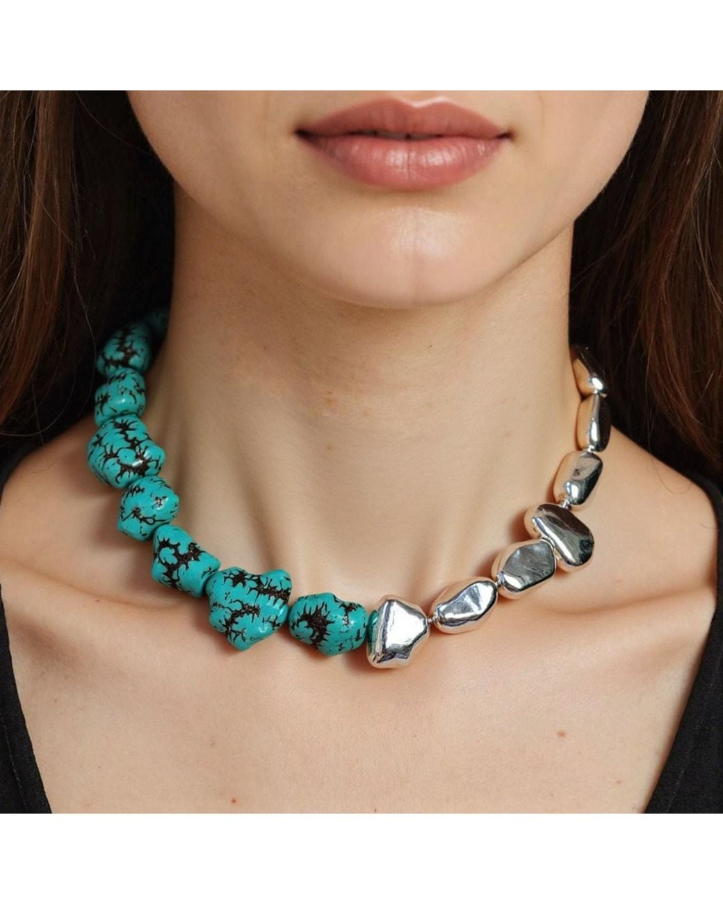 Rare Matters Jewelry Blue Bold Chunky Sterling & Natural Nugget Statement Necklace