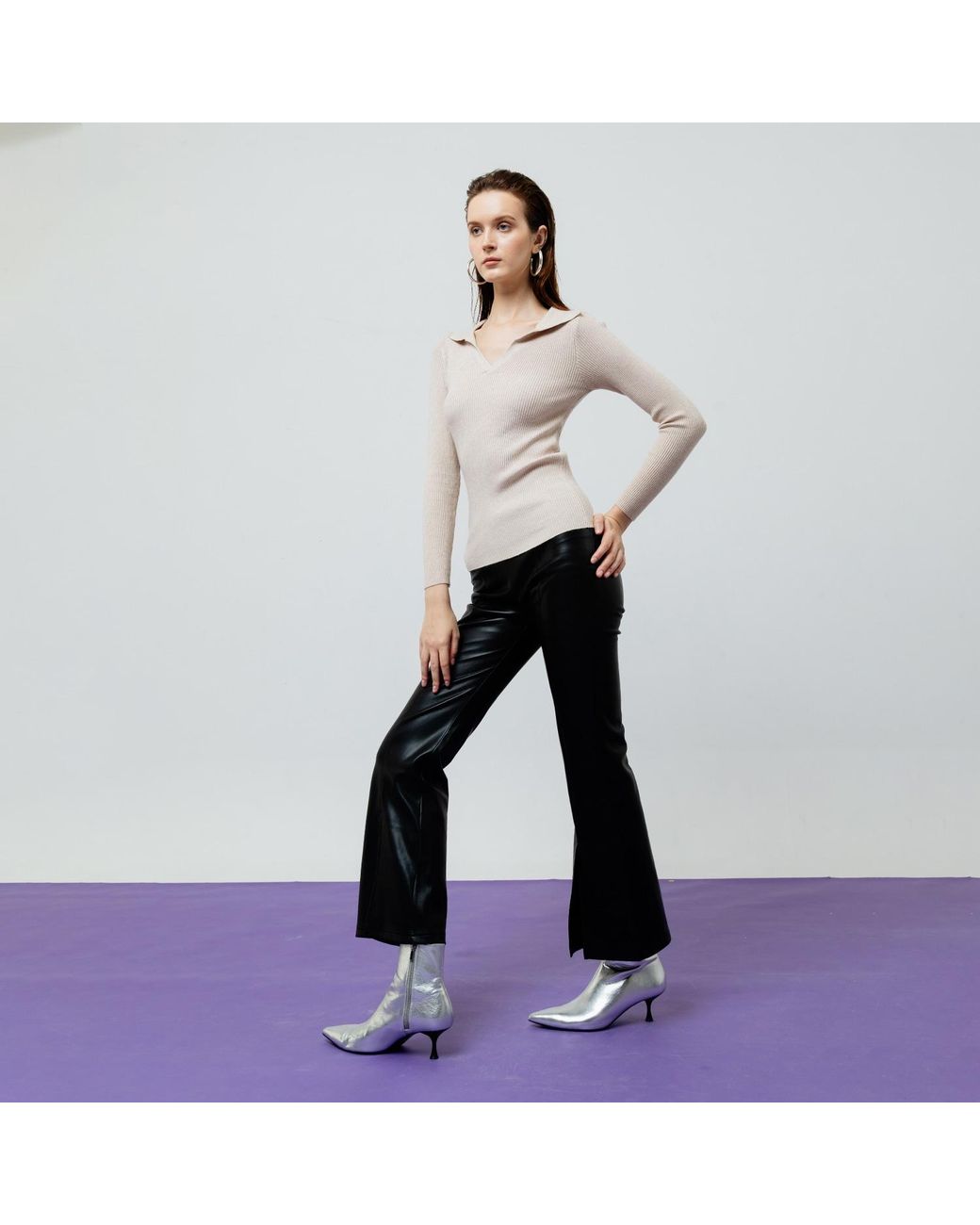 Ats the Label Natural Neutrals Vesper Creme Ribbed Knit Top
