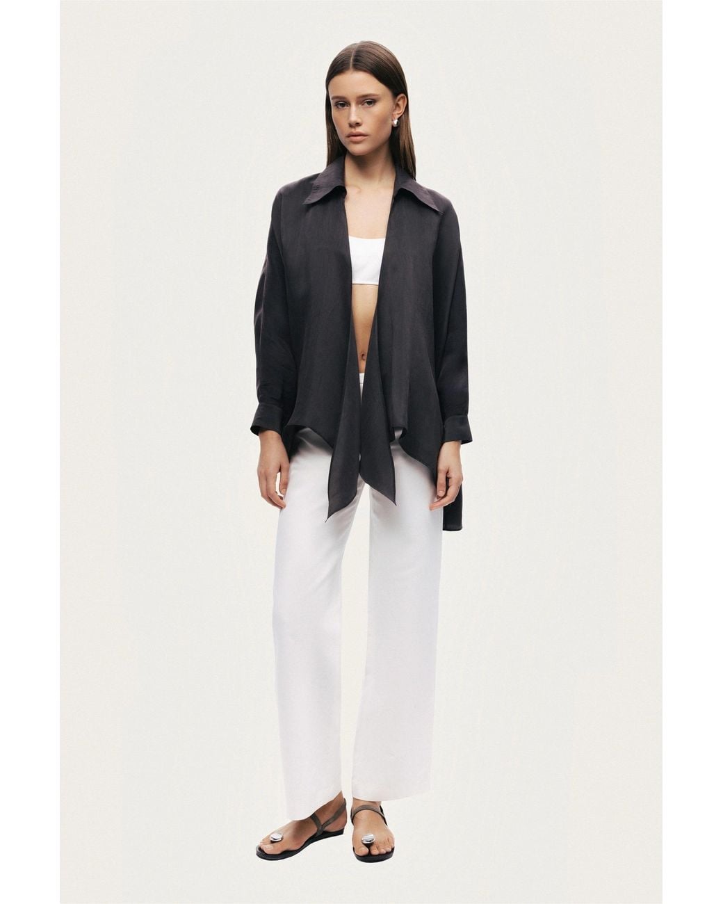 Nocturne Black Front-Tie Longline Shirt