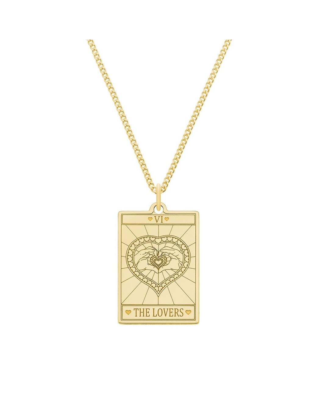 CarterGore Metallic Small 9ct 375 Gold "the Lovers" Tarot Card Necklace