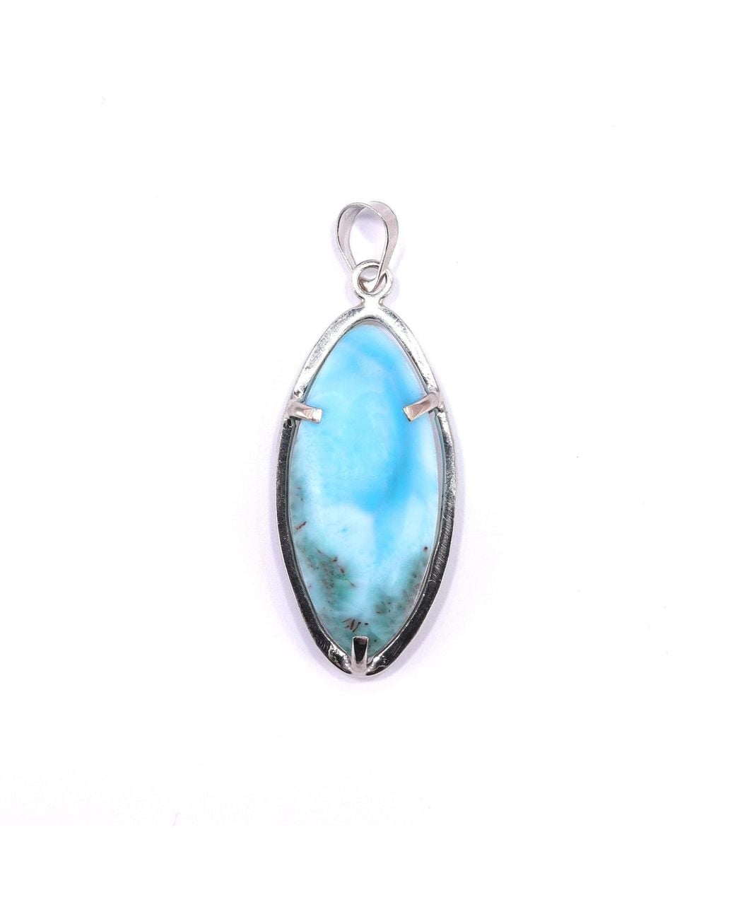 Mineralgems•Studio Blue Larimar Navette Pendant With Sterling Chain