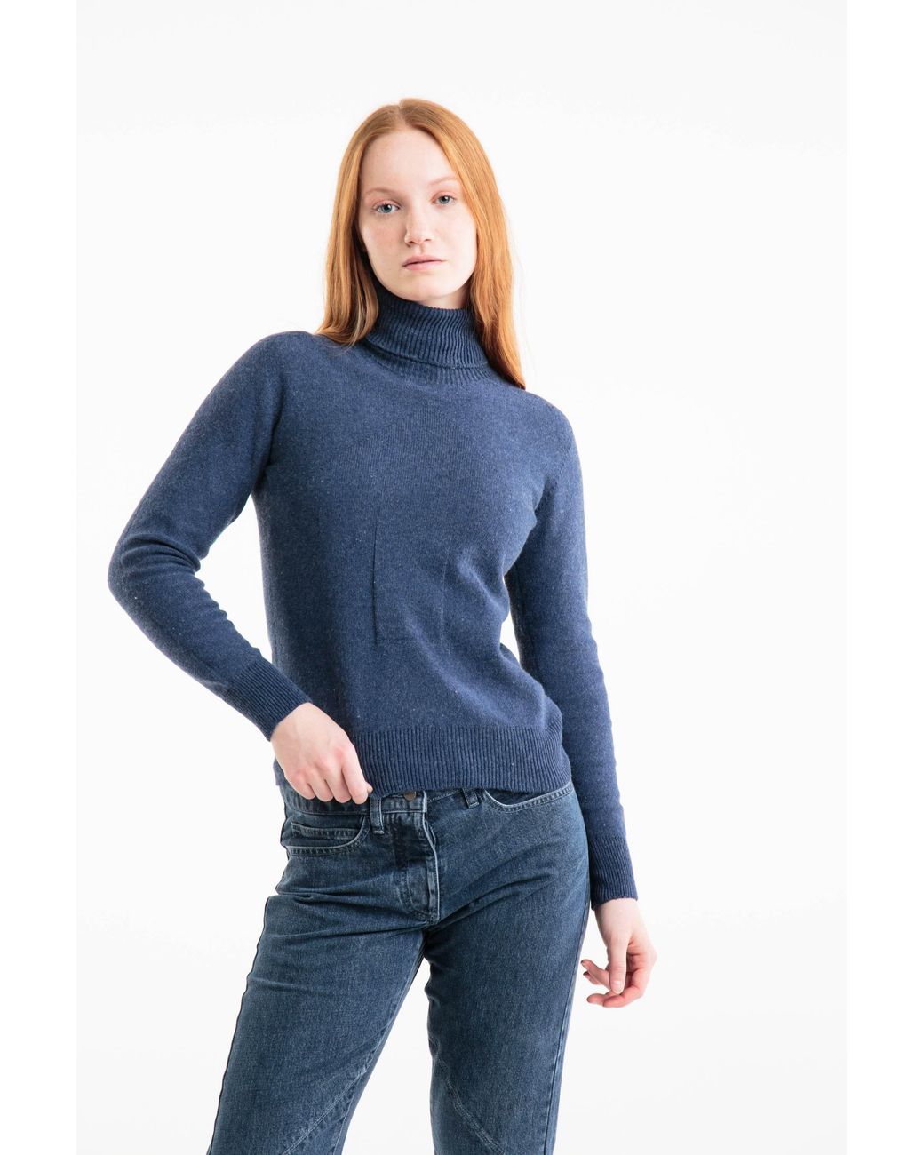 Reet Aus Blue Seamless Turtleneck Sweater