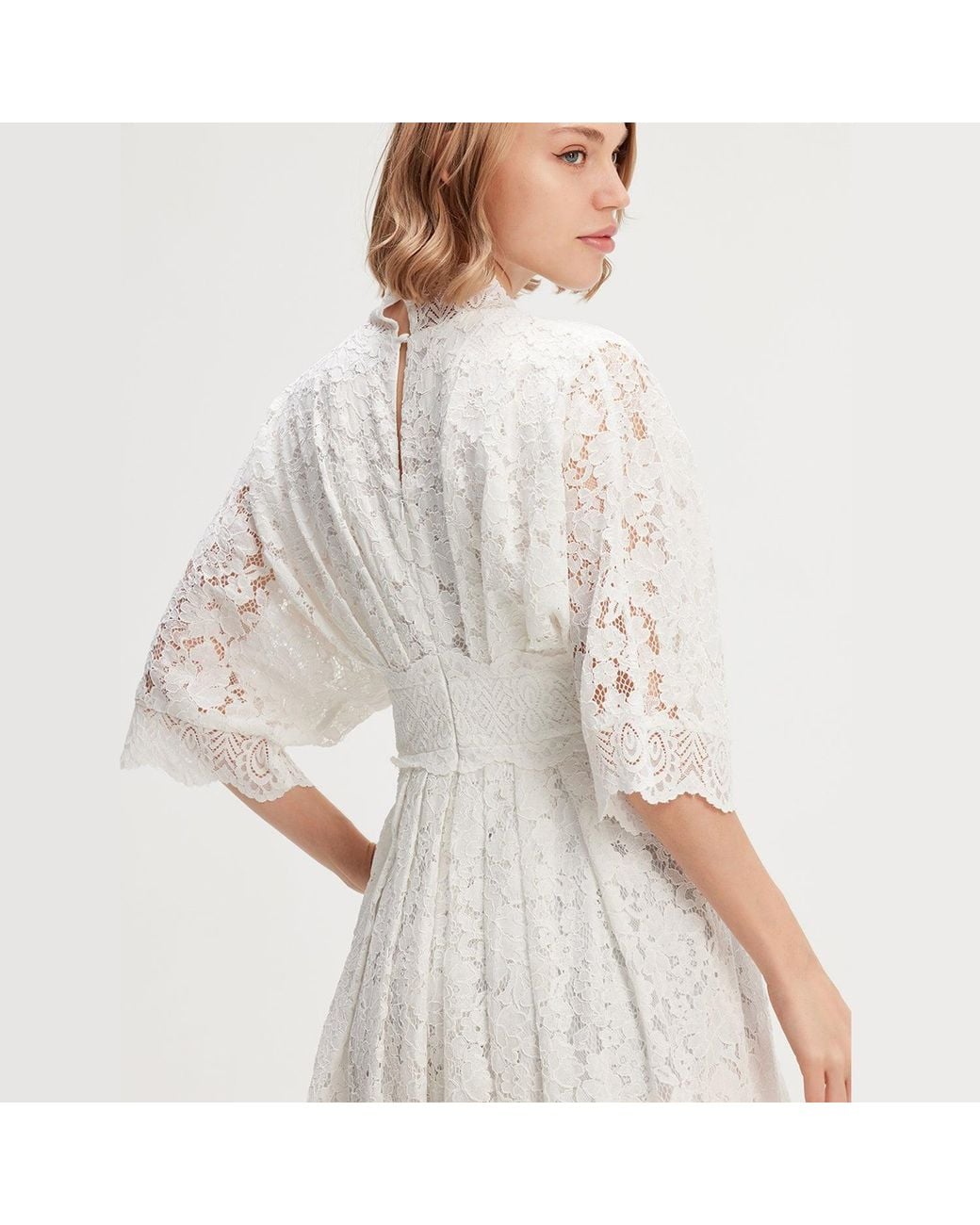 Smart and Joy White Kimono Sleeves Lace Dress