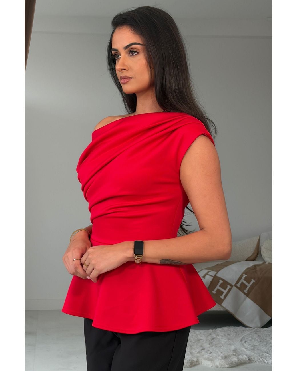 Girl In Mind Red Connie Peplum Top