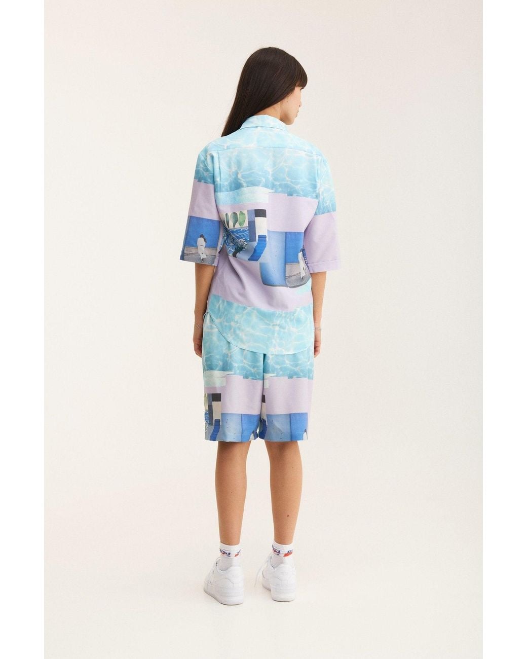 mysimplicated Blue Short Sleeve Shirt And Bermuda Set With Water Design