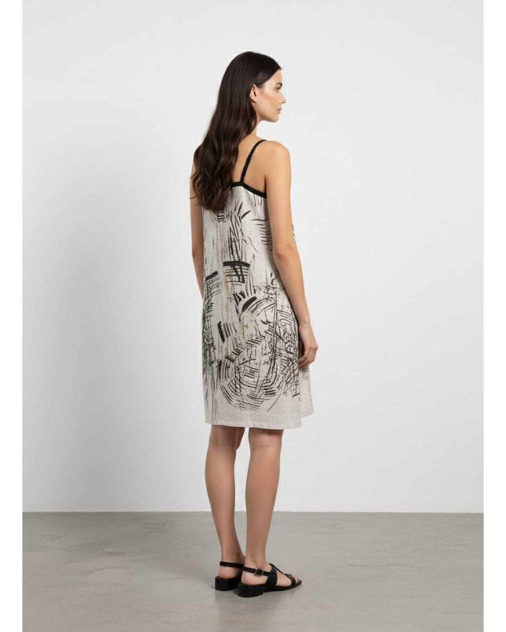 Conquista Natural Sleeveless A-Line Summer Dress With Artistic Nature-Inspired Print