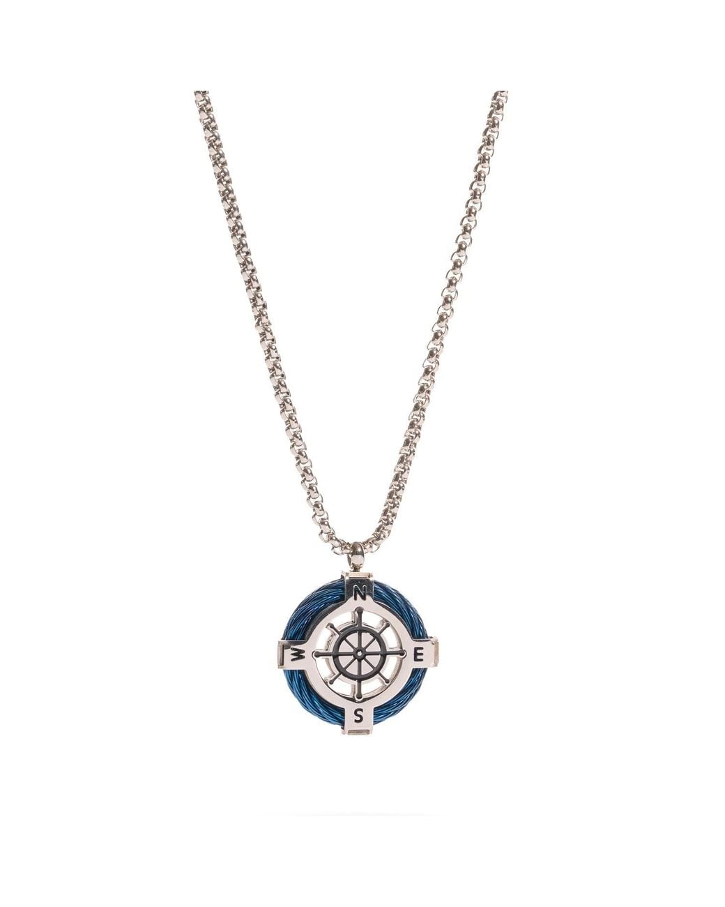Ebru Jewelry Metallic True North Compass Ship Wheel Steel Necklace for men