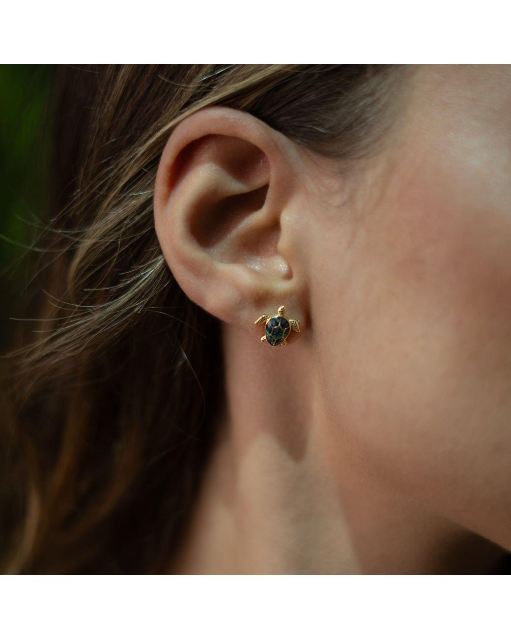 Ebru Jewelry Metallic Ocean Spirit Turtle Pearl Stud Earrings
