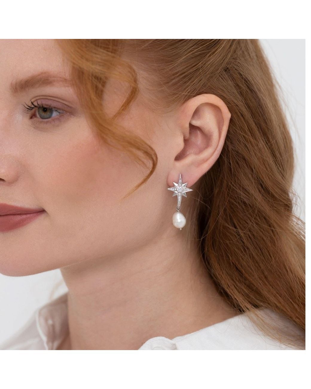 LINYA JEWELLERY White Pole Star Pearl Dangle Earrings