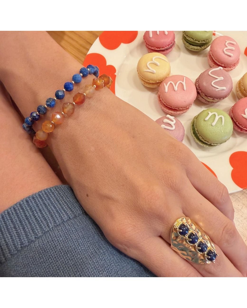 Farra Orange Lapis With Agate Double Layers Bracelet
