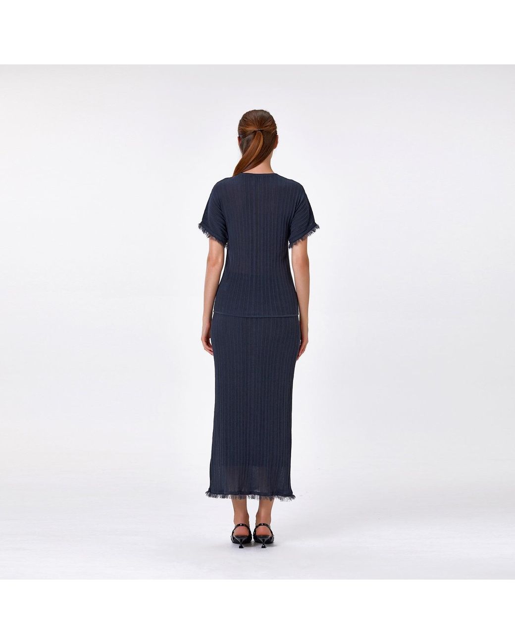 Smart and Joy Blue Long Ribbed Knit Skirt