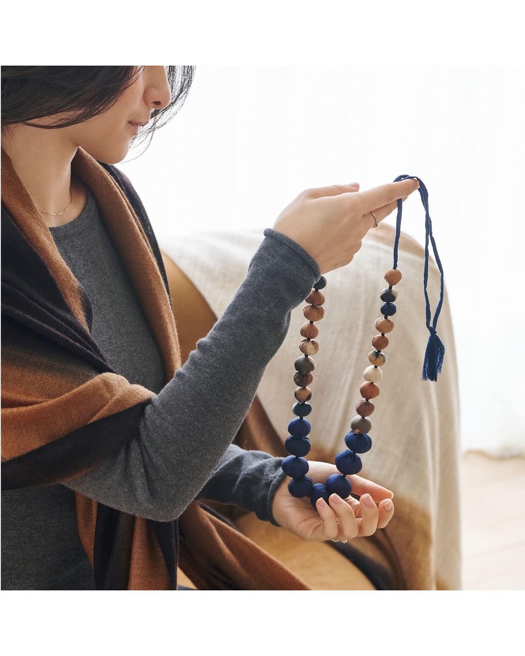 Variously Blue Mihika Silk Beaded Necklace Modern Artisanal— Indigold for men