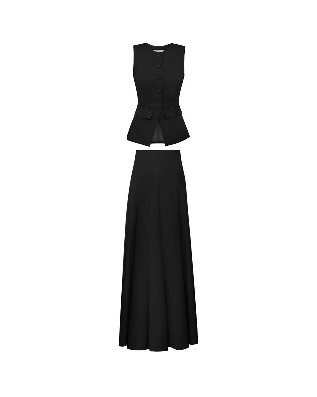 ALINA CERNĂTESCU Black Moss Set High-Neck Waistcoat & Long Panel Skirt