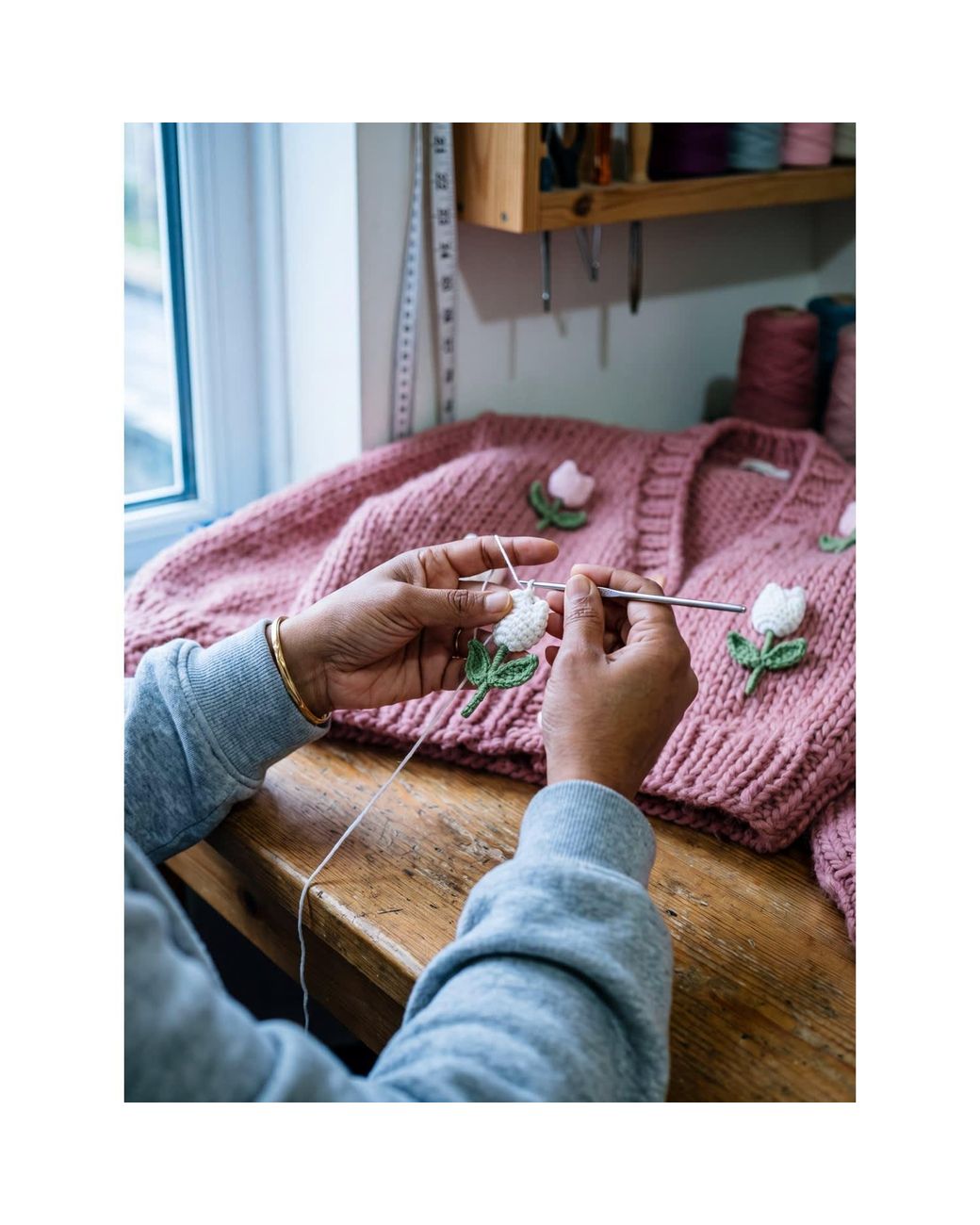 Ana Chic Pink Tulip Handmade Knitted Cardigan