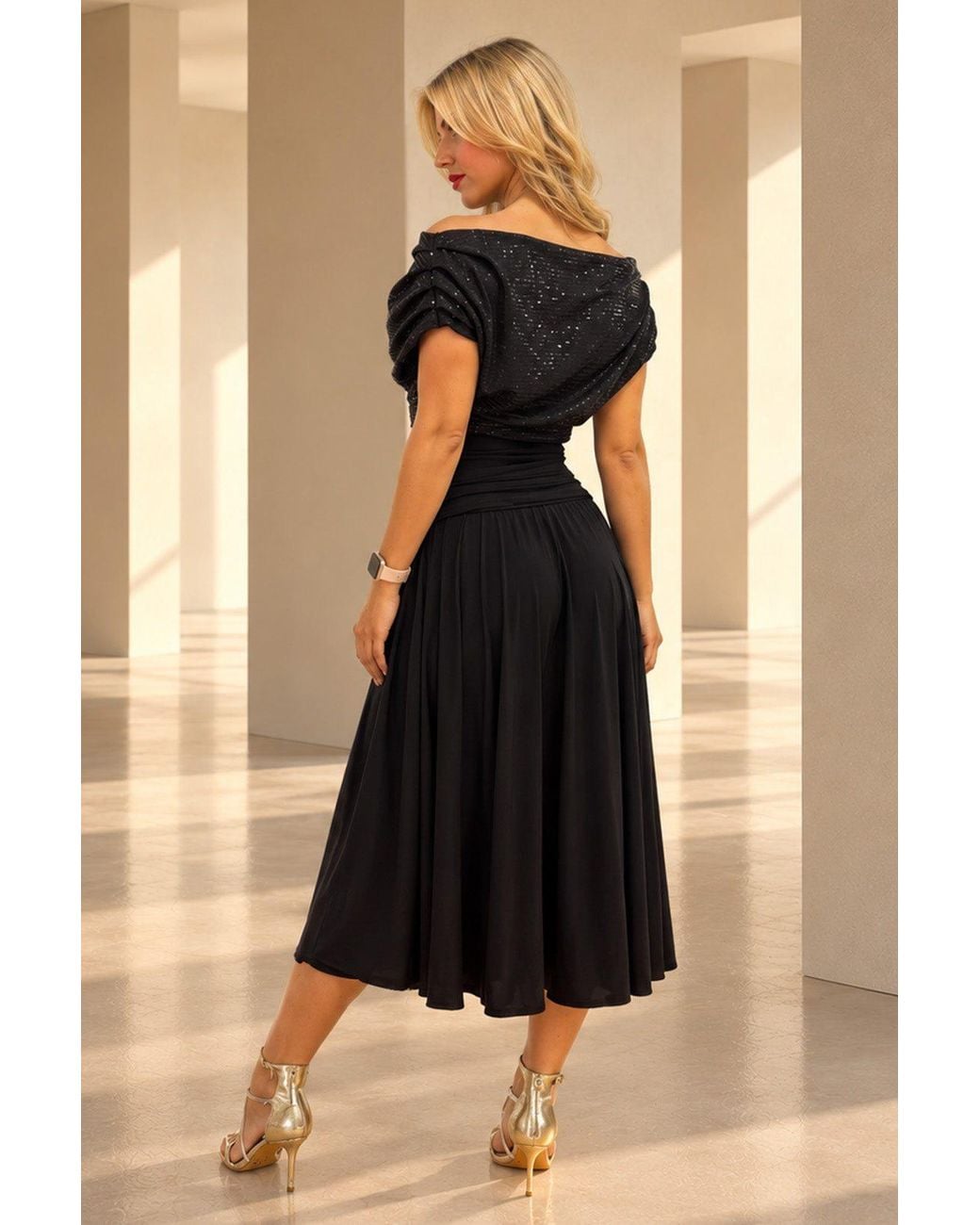 Atom Label Black Carbon Bardot Tea Regular Length Dress