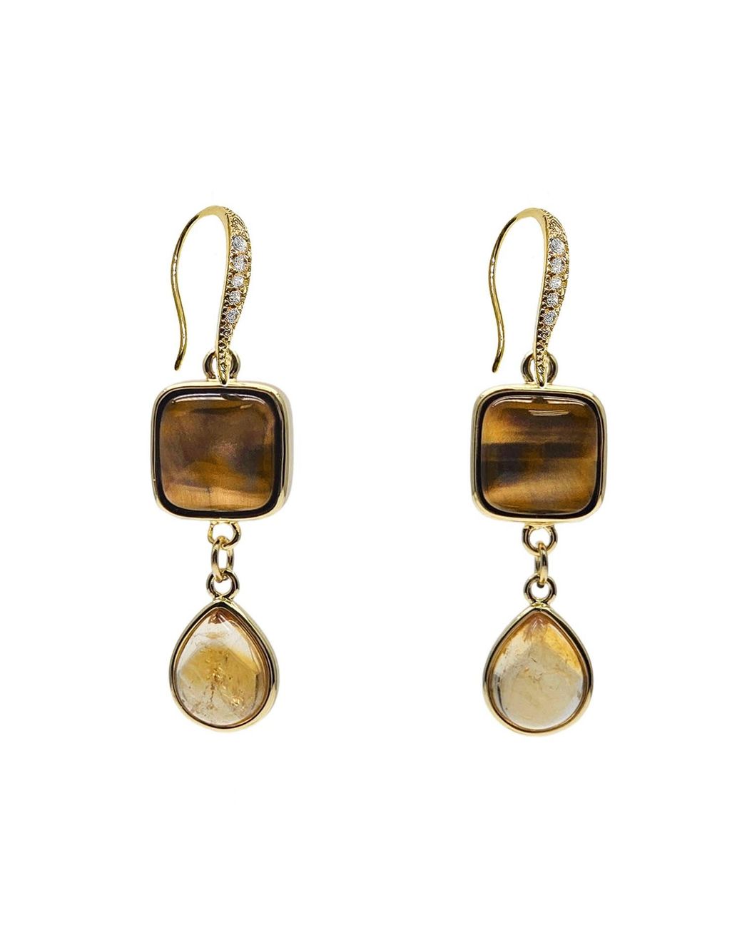 Farra Metallic Tiger Eye With Citrine Dangle Comfort Earrings
