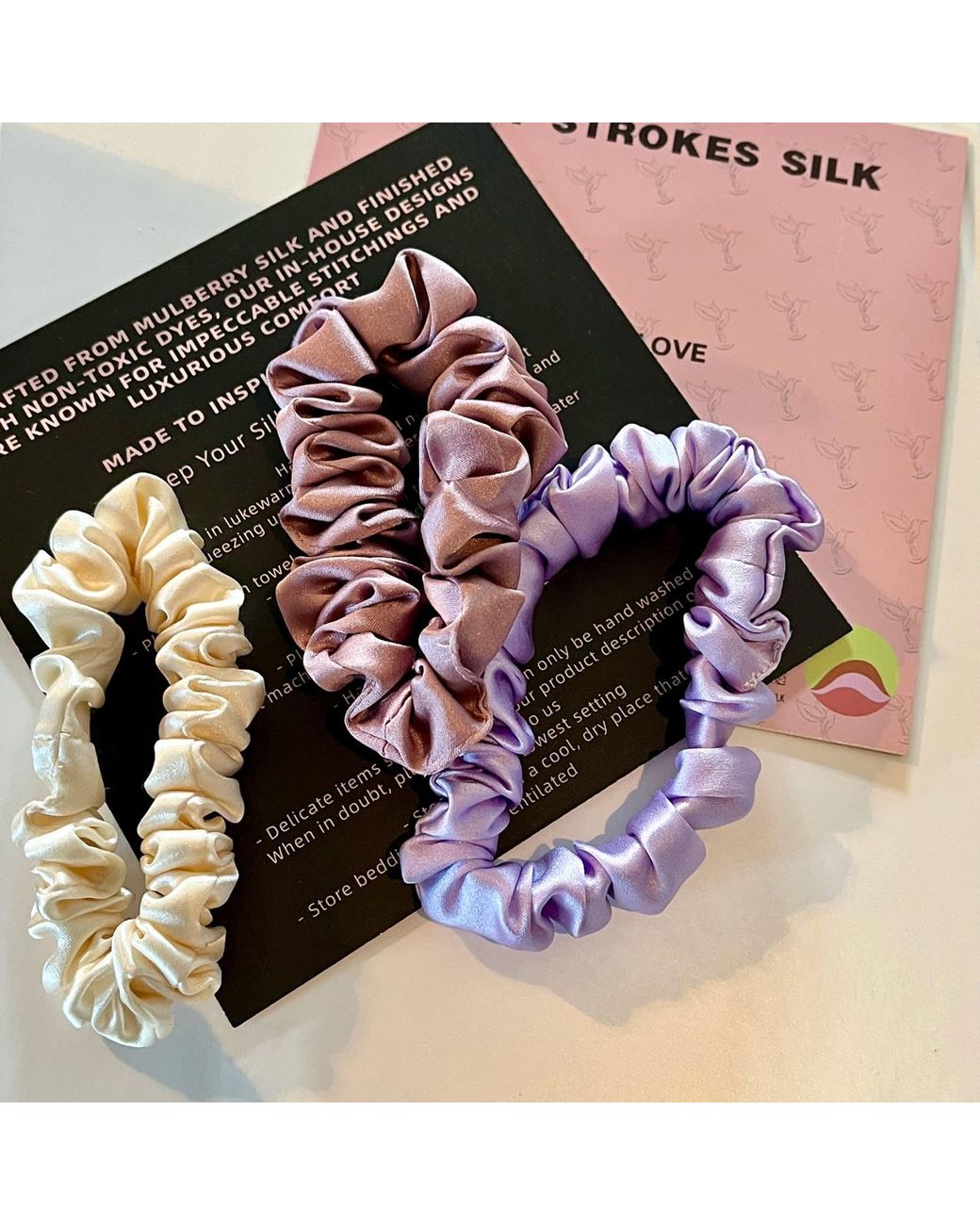 Soft Strokes Silk Multicolor Set Of Three Pure Mulberry Silk Mini Scrunchies Weekly Special Hair Ties Hyacinth Bouquet